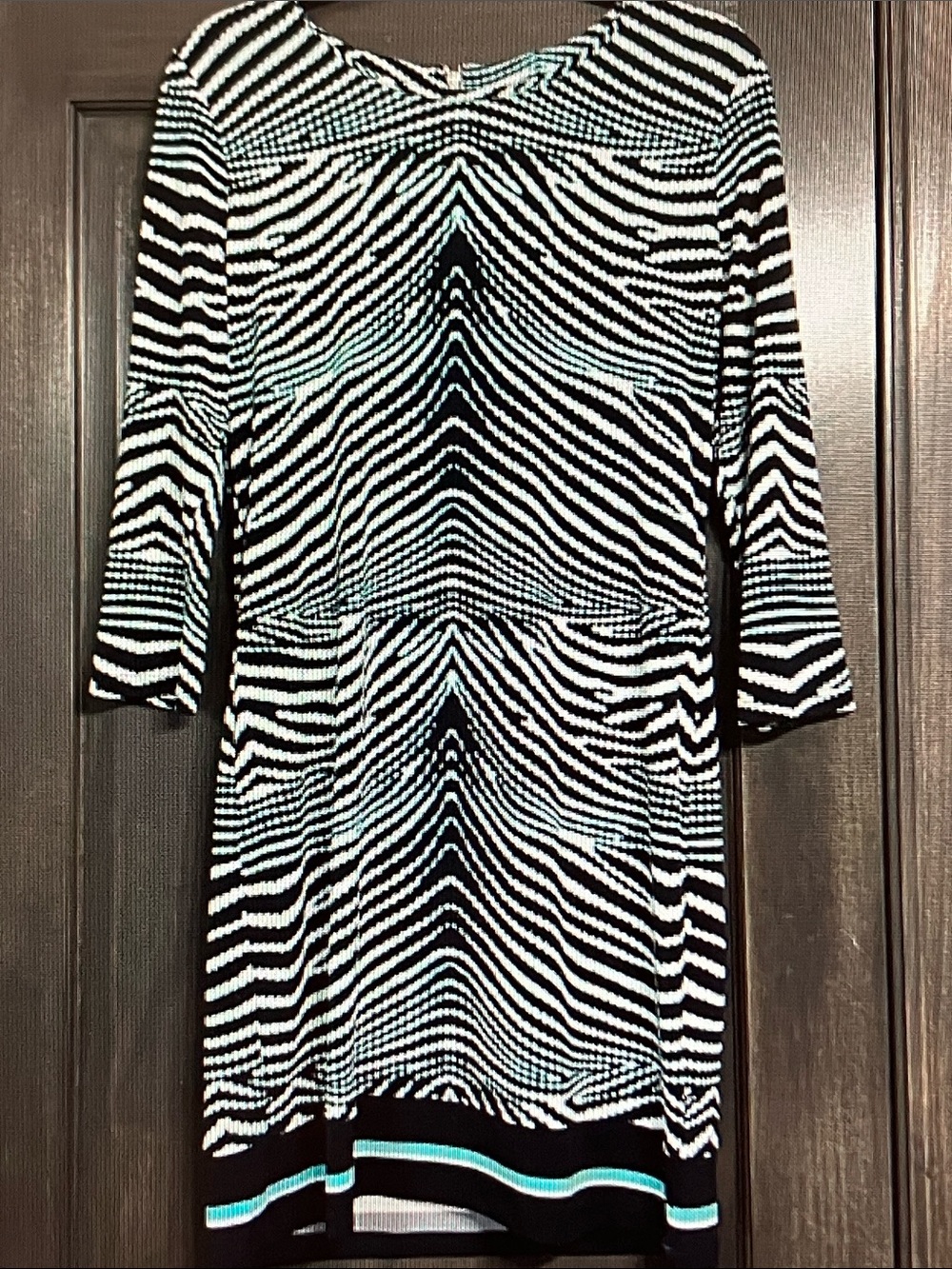 MICHAEL Michael Kors Black, White & Teal Patterned Long Sleeve Dress